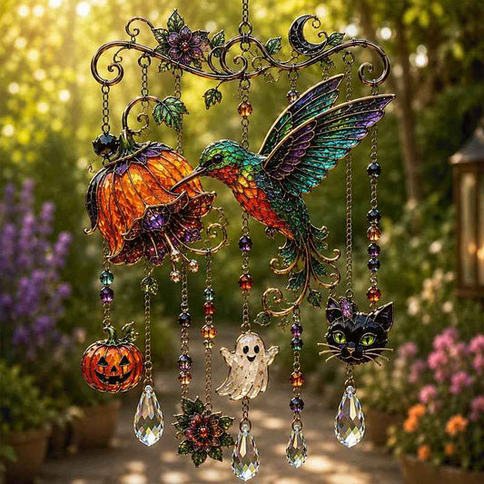 🎃 Halloween Hummingbird Wind Chime | Crystal Garden Hanging Decor