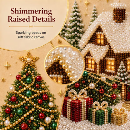 🎄🎅 Premium 3D Pearl Christmas Wall Art Kit | Luxury Flocked Canvas with Scratch-Resistant Non-Fading Pearl Beads DIY Holiday Decor ⛄️❄️