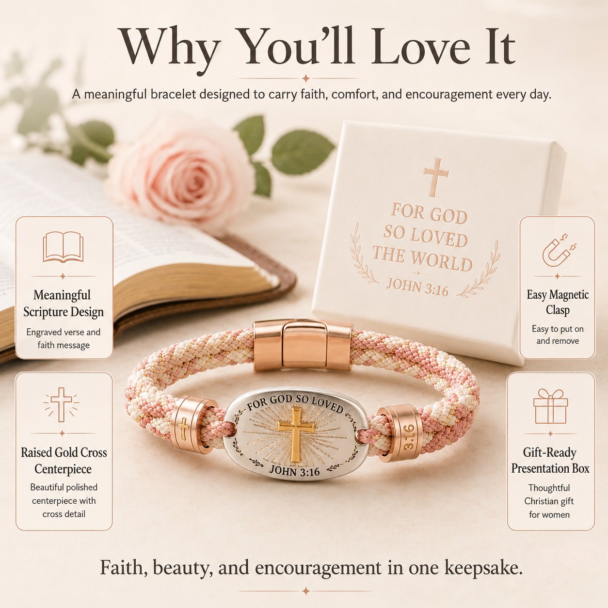 🔥 LAST DAY 49% OFF – ✝️ Christian Scripture Faith Bracelet Collection 💗✨